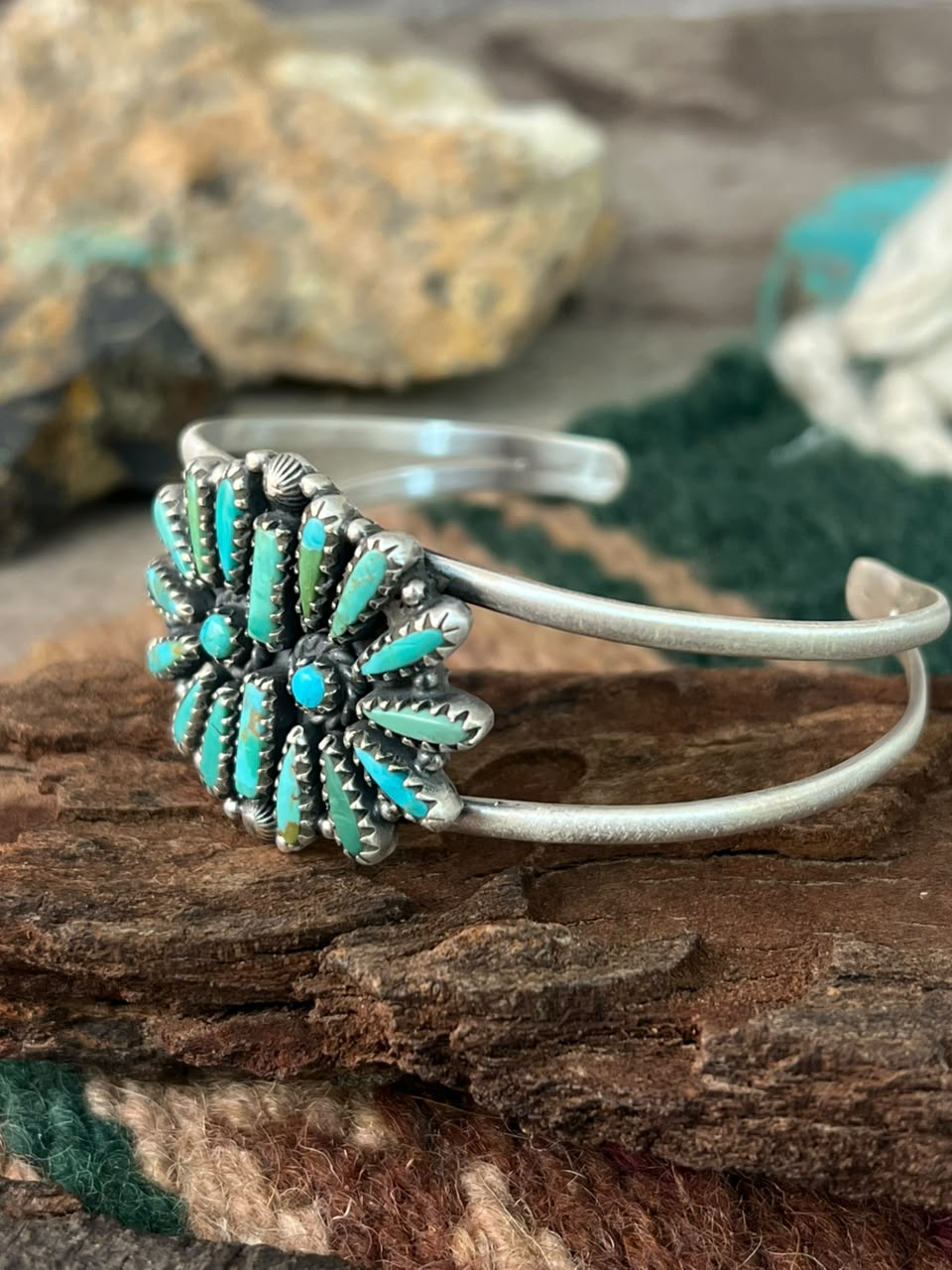 Handmade Sterling Silver Kingman Turquoise Cuff Bracelet Signed Nizhoni (2)