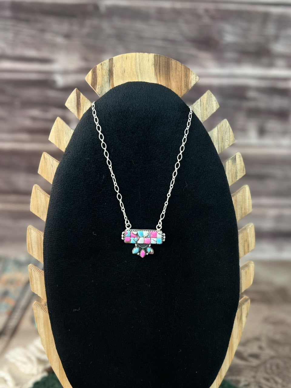 Handmade Sterling Silver Cotton Candy Cobble Stone Necklace Signed Nizhoni