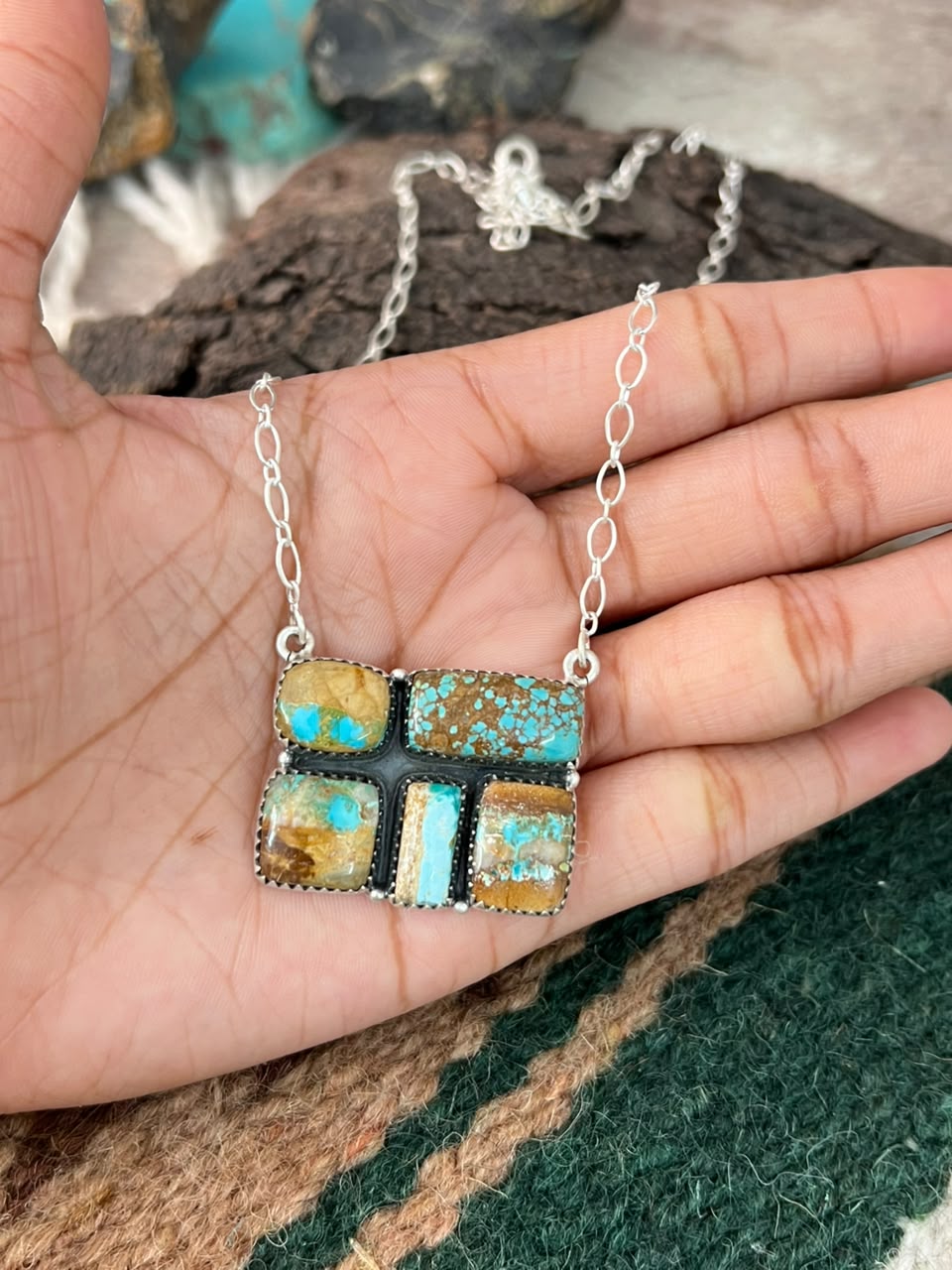 Handmade Sterling Silver Royston Turquoise Necklace Signed Nizhoni