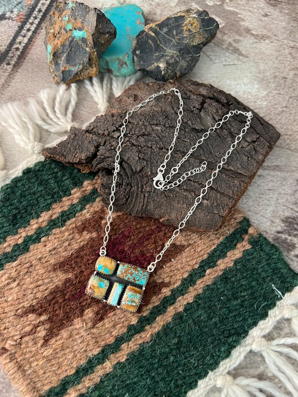 Handmade Sterling Silver Royston Turquoise Necklace Signed Nizhoni