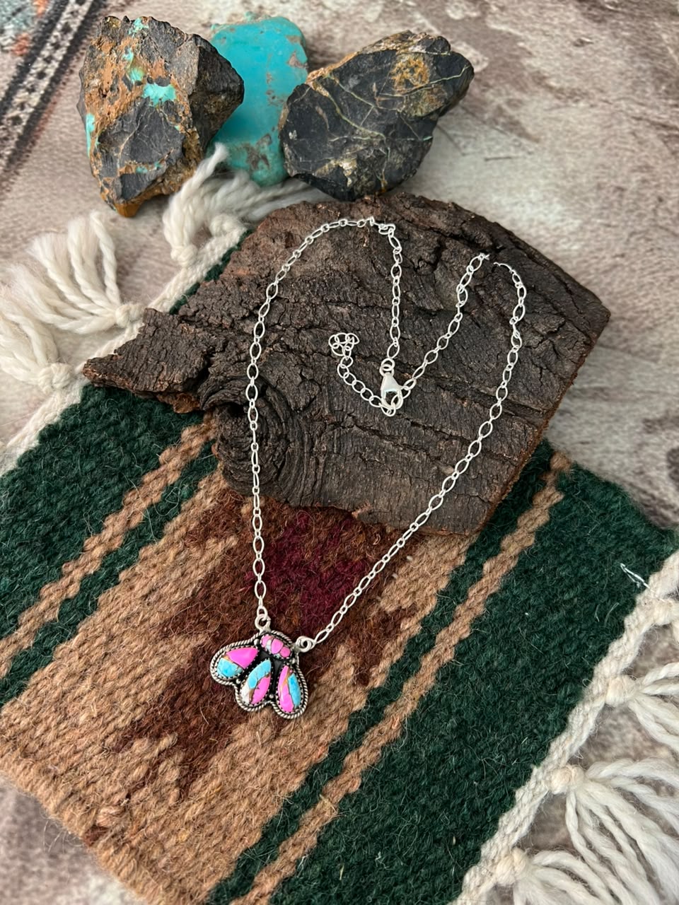 Handmade Sterling Silver Cotton Candy Necklace Signed Nizhoni