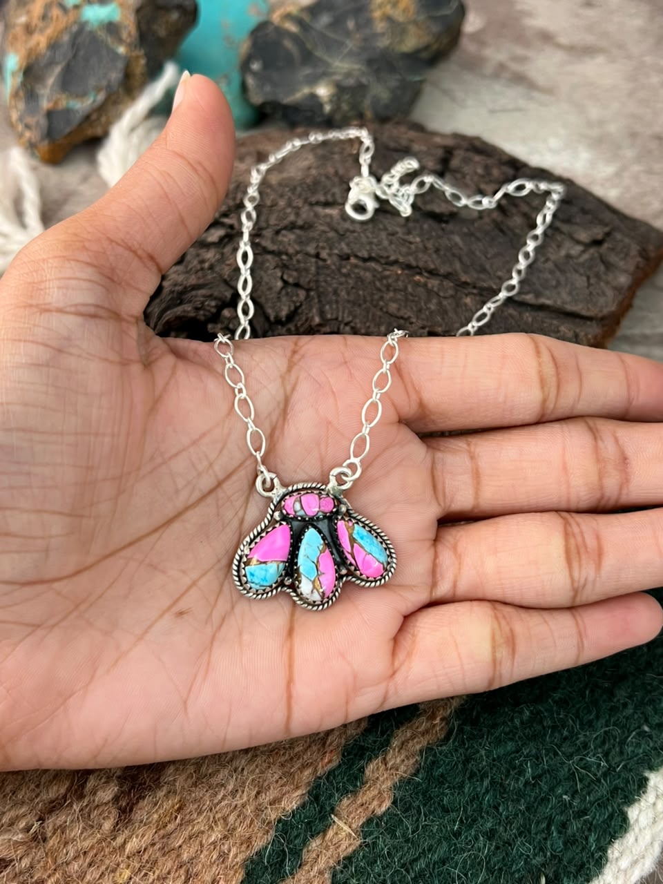 Handmade Sterling Silver Cotton Candy Necklace Signed Nizhoni