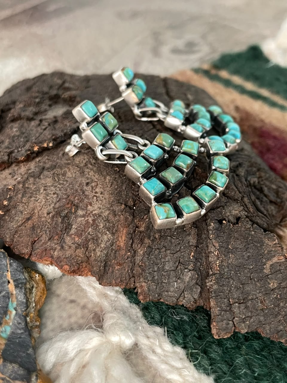 Handmade Sterling Silver Kingman Turquoise Post Dangle Earrings Signed Nizhoni