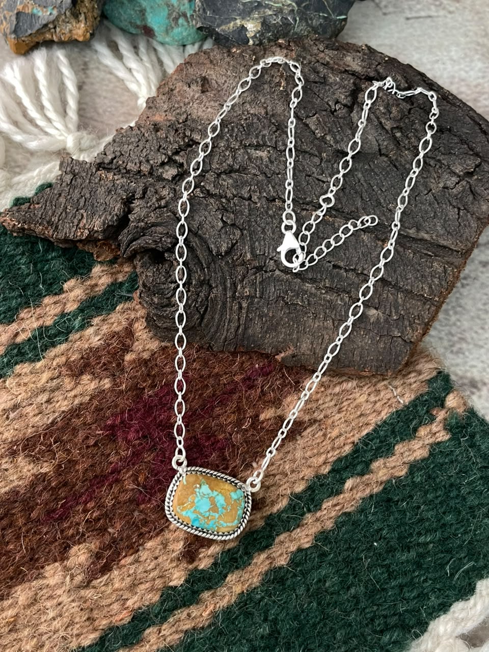 Handmade Sterling Silver Royston Turquoise Necklace Signed Nizhoni
