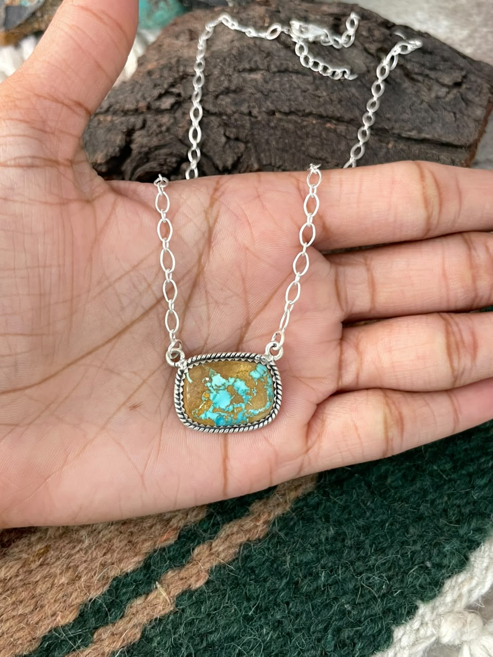 Handmade Sterling Silver Royston Turquoise Necklace Signed Nizhoni