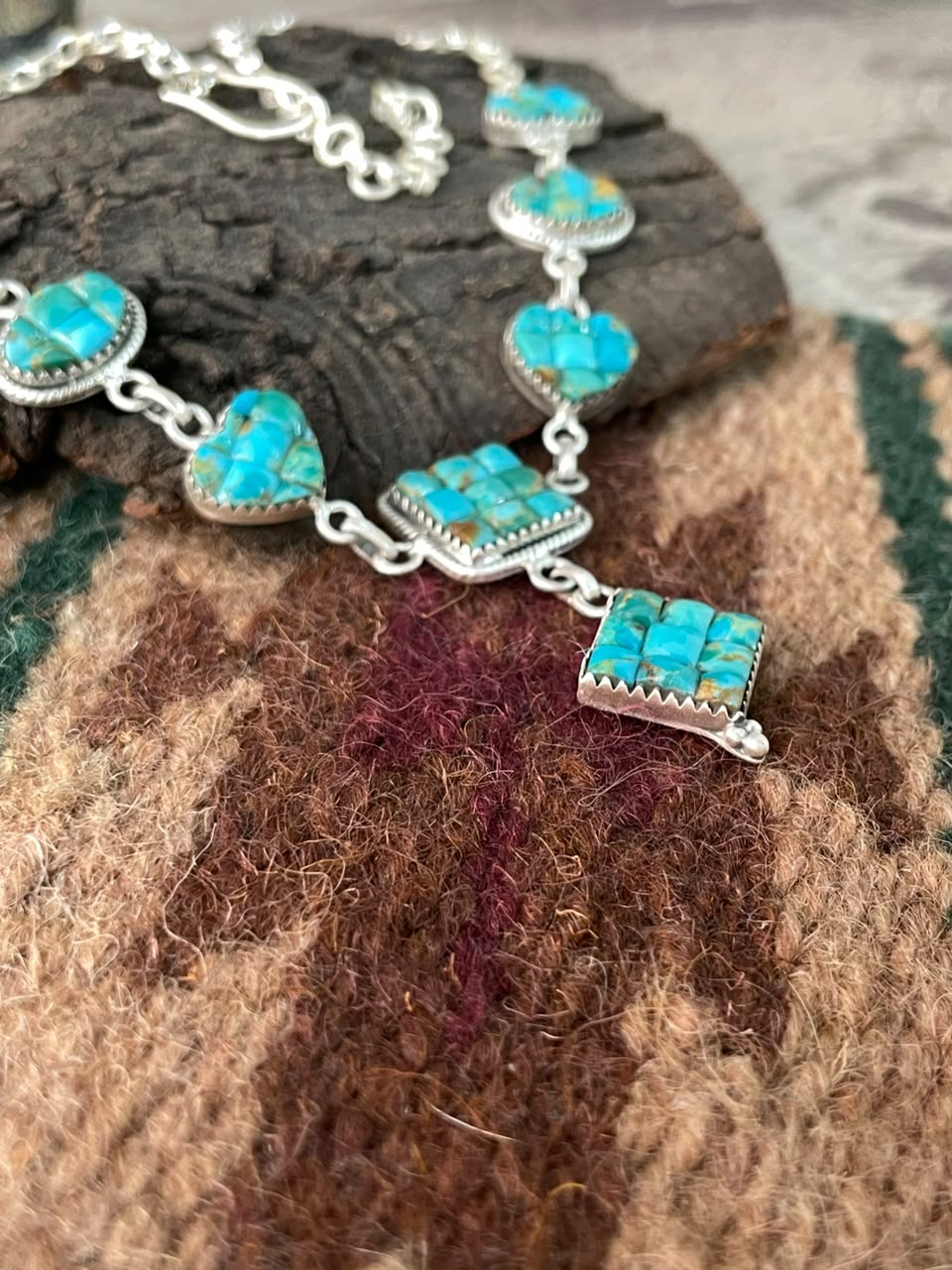 Handmade Sterling Silver Kingman Turquoise Cobble Stone Choker Necklace Signed Nizhoni