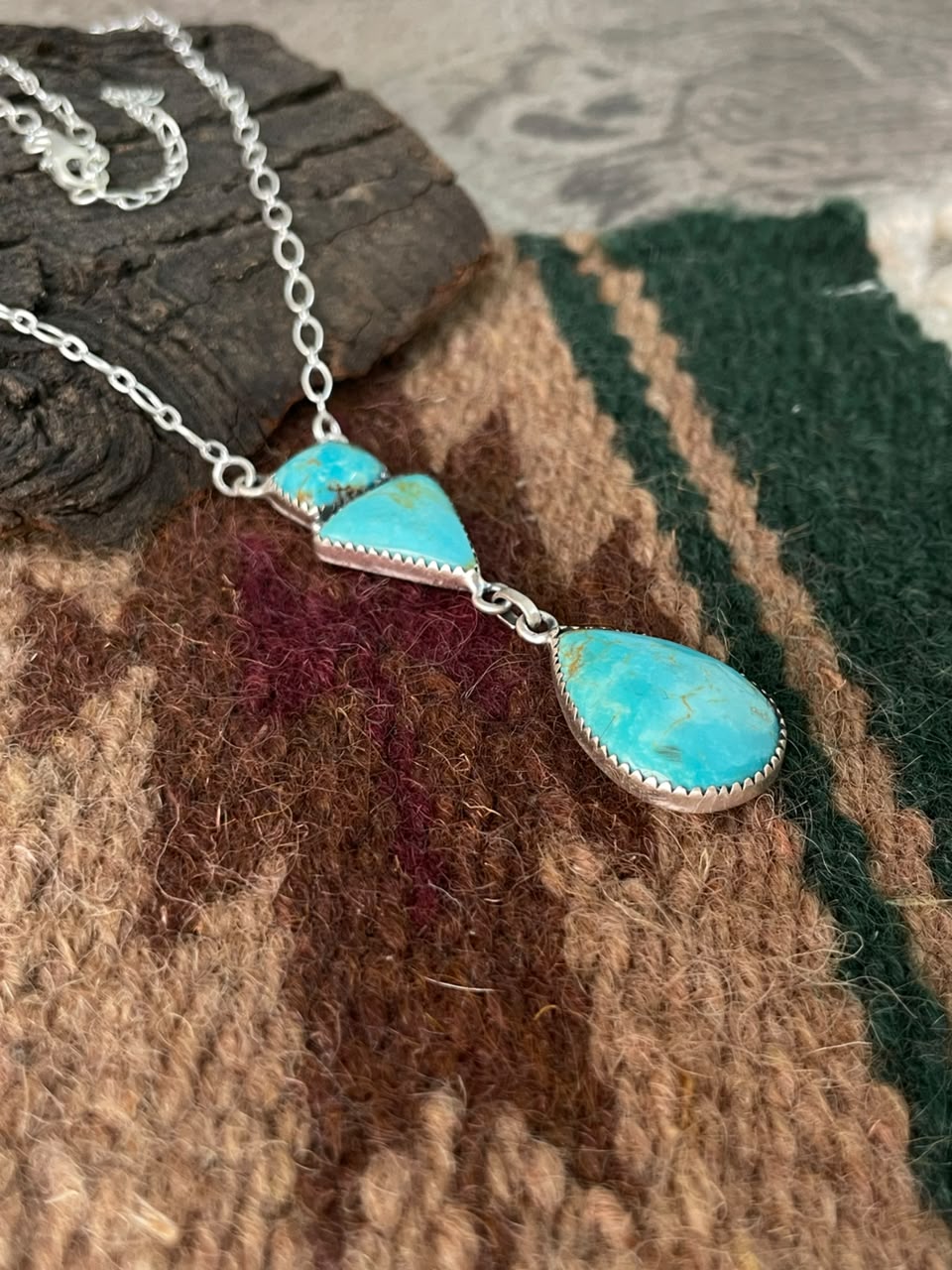 Handmade Sterling Silver Easter Blue Turquoise Necklace Signed Nizhoni