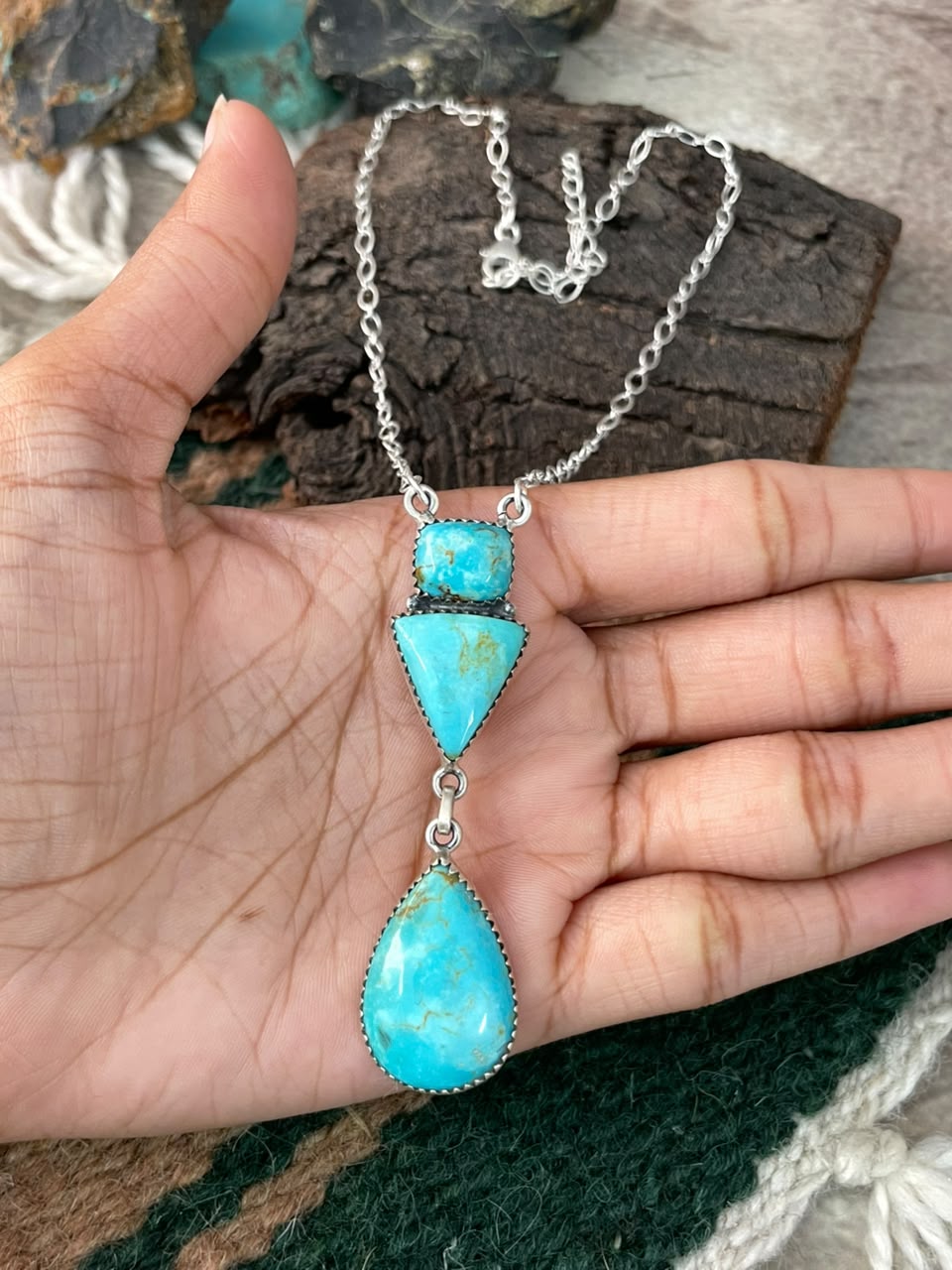 Handmade Sterling Silver Easter Blue Turquoise Necklace Signed Nizhoni