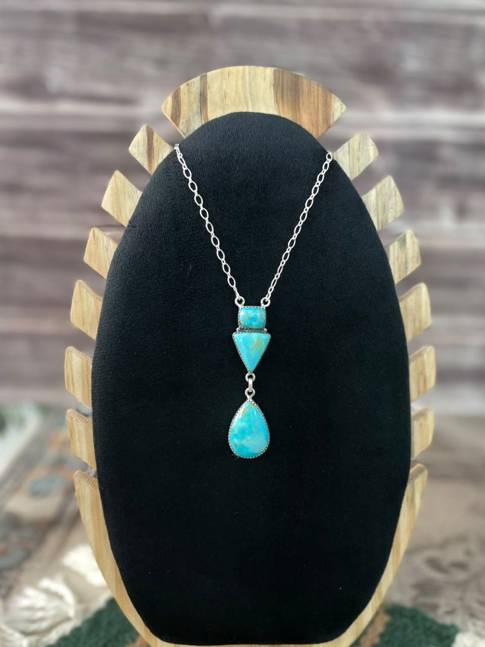Handmade Sterling Silver Easter Blue Turquoise Necklace Signed Nizhoni