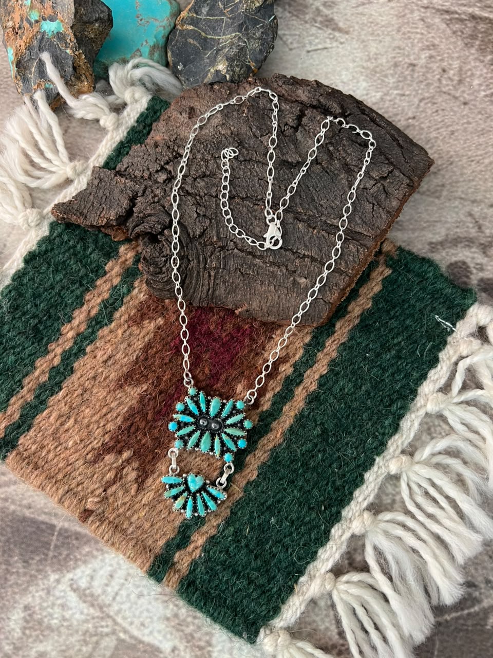 Handmade Sterling Silver Kingman Turquoise Necklace Signed Nizhoni