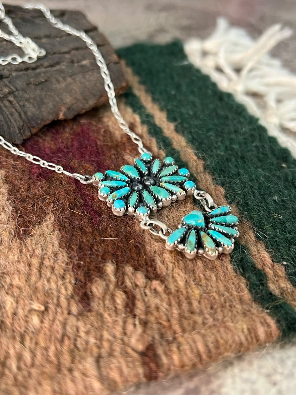 Handmade Sterling Silver Kingman Turquoise Necklace Signed Nizhoni