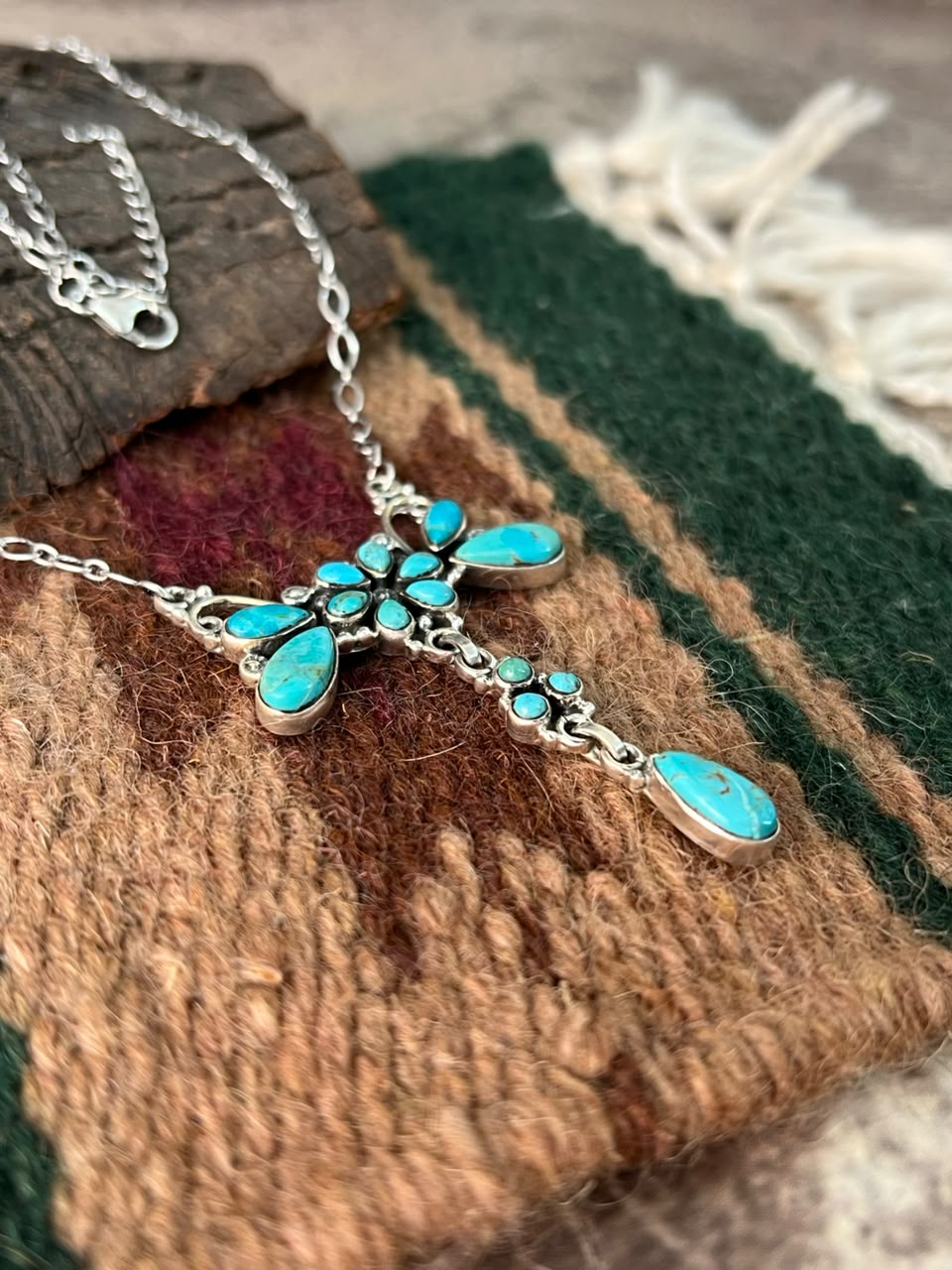 Handmade Sterling Silver Kingman Turquoise Necklace Signed Nizhoni