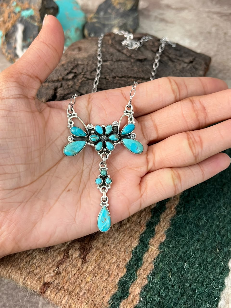 Handmade Sterling Silver Kingman Turquoise Necklace Signed Nizhoni