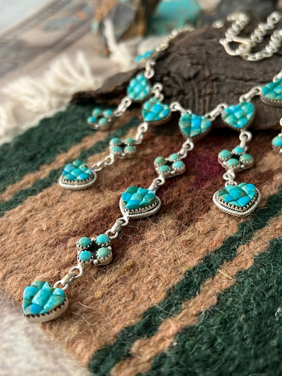 Handmade Sterling Silver Kingman Turquoise Cobble Stone Necklace Signed Nizhoni