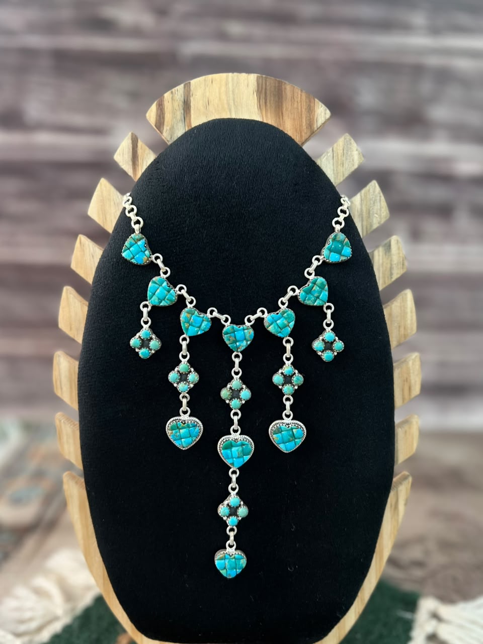 Handmade Sterling Silver Kingman Turquoise Cobble Stone Necklace Signed Nizhoni