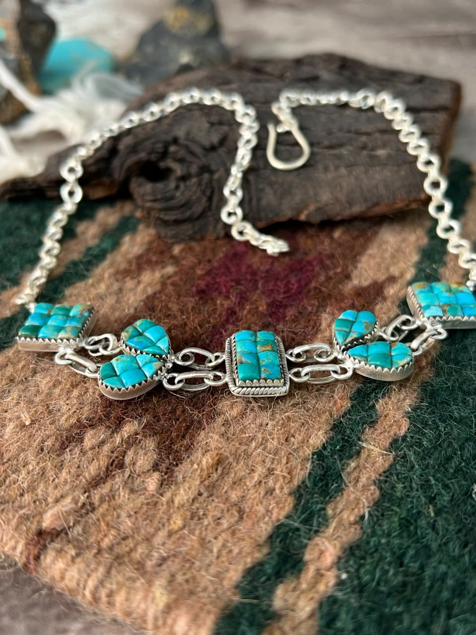 Handmade Sterling Silver Kingman Turquoise Cobble Stone Choker Necklace Signed Nizhoni
