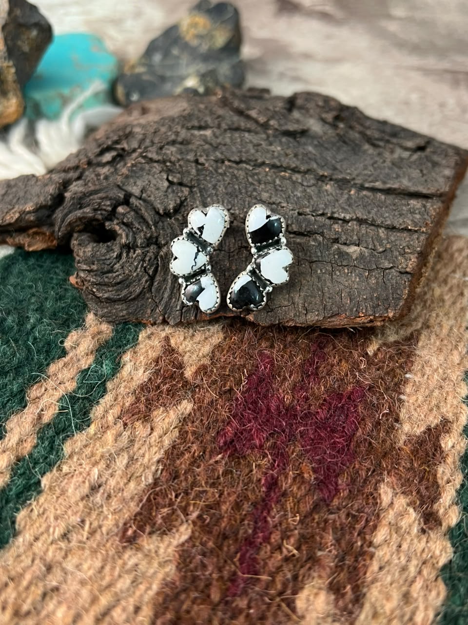 Handmade Sterling Silver White Buffalo Post Studs Earrings Signed Nizhoni