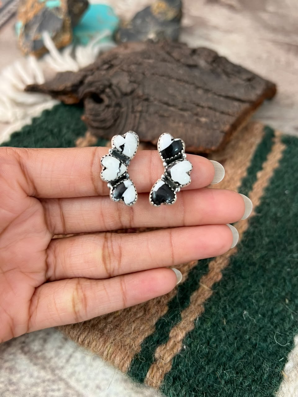 Handmade Sterling Silver White Buffalo Post Studs Earrings Signed Nizhoni