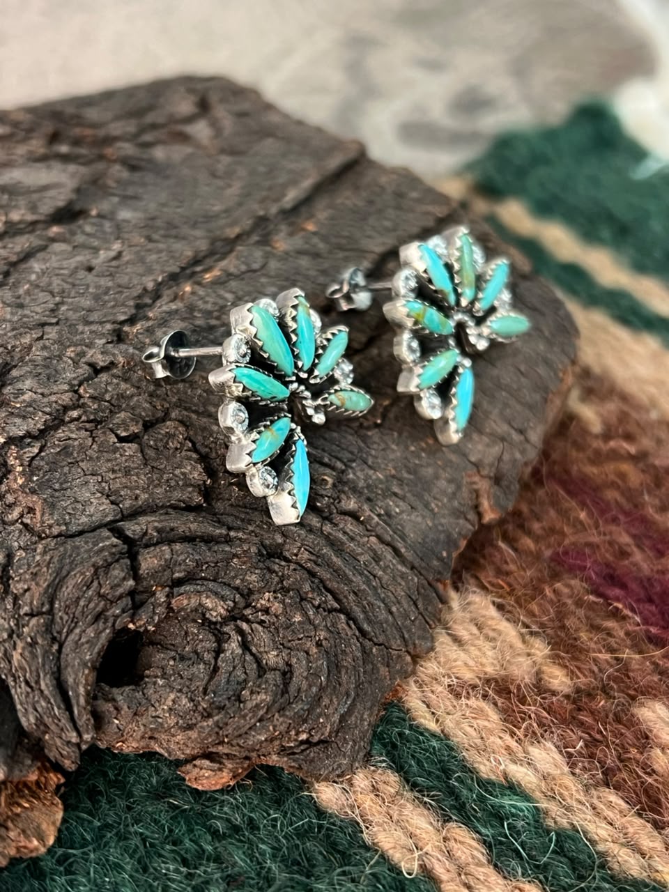 Handmade Sterling Silver Kingman Turquoise Naja Post Studs Earrings Signed Nizhoni