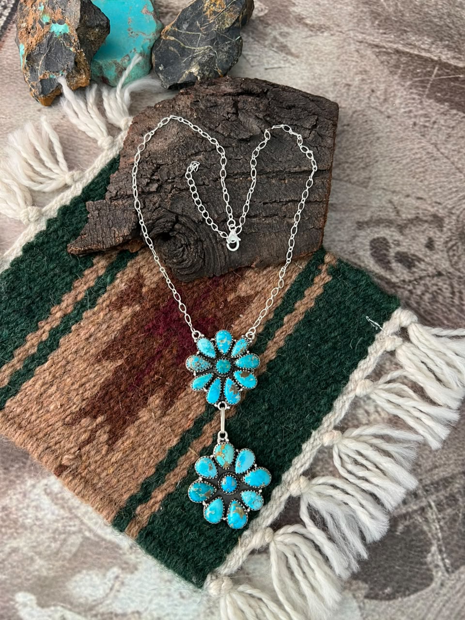 Handmade Sterling Silver Sierra Bella Turquoise Necklace Signed Nizhoni
