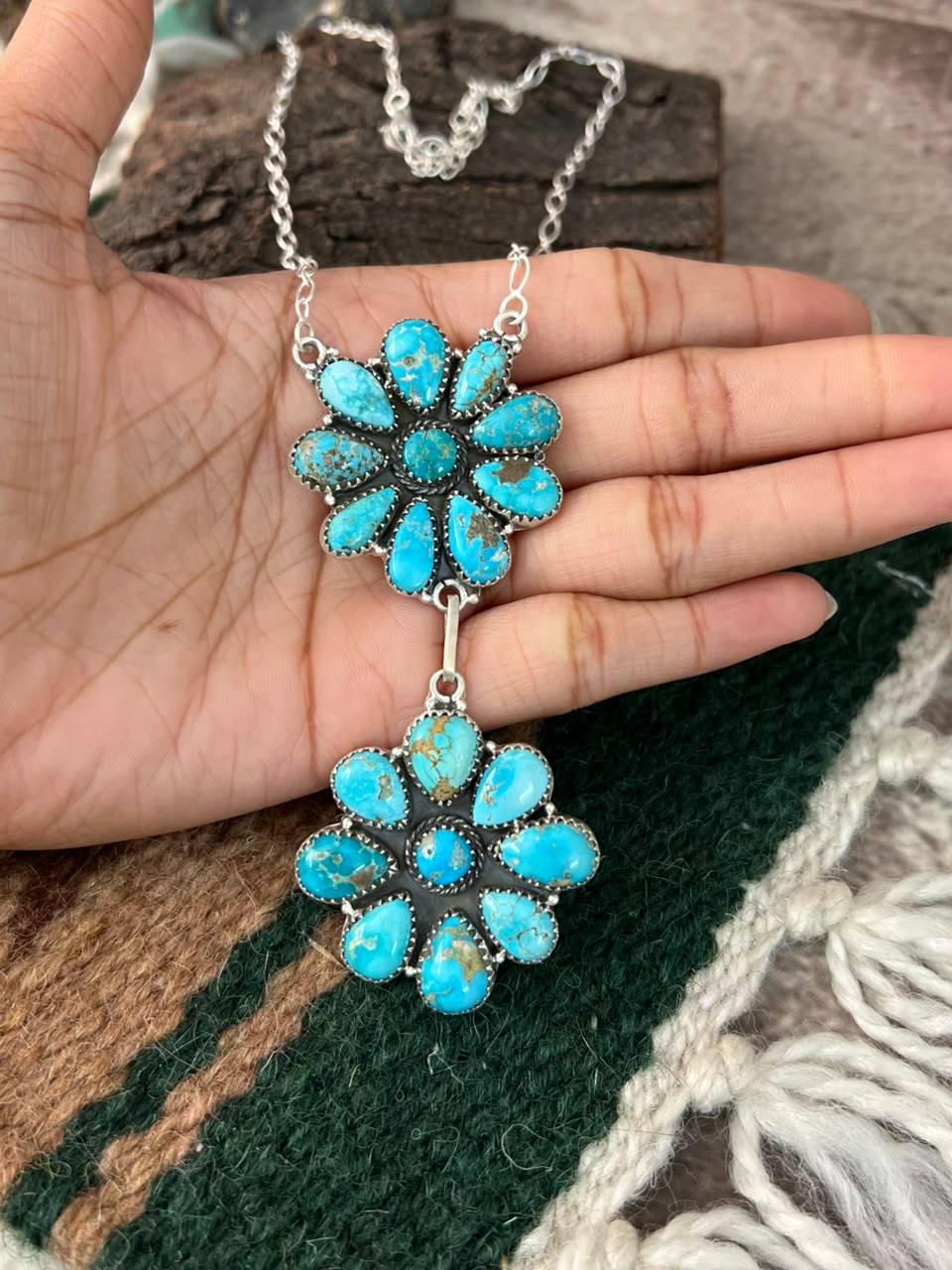 Handmade Sterling Silver Sierra Bella Turquoise Necklace Signed Nizhoni