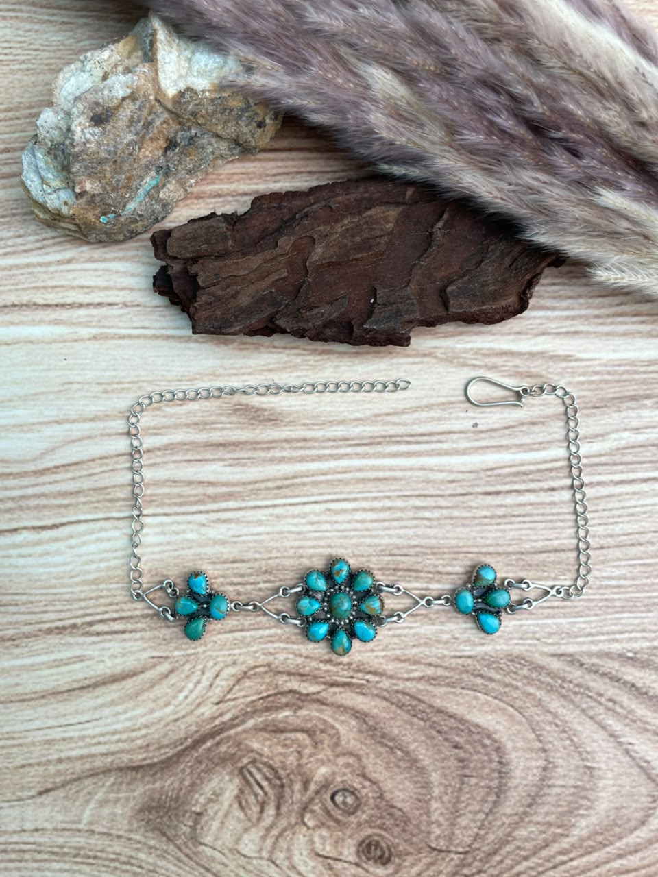 Handmade Sterling Silver Kingman Turquoise Choker Necklace Signed Nizhoni