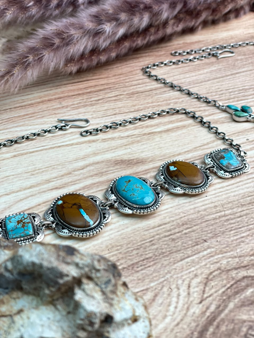 Handmade Sterling Silver Royston Turquoise Choker Necklace Signed Nizhoni