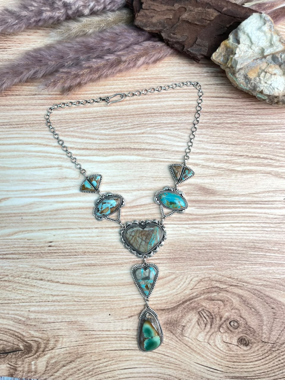 Handmade Sterling Silver Royston Turquoise Drop Necklace Signed Nizhoni