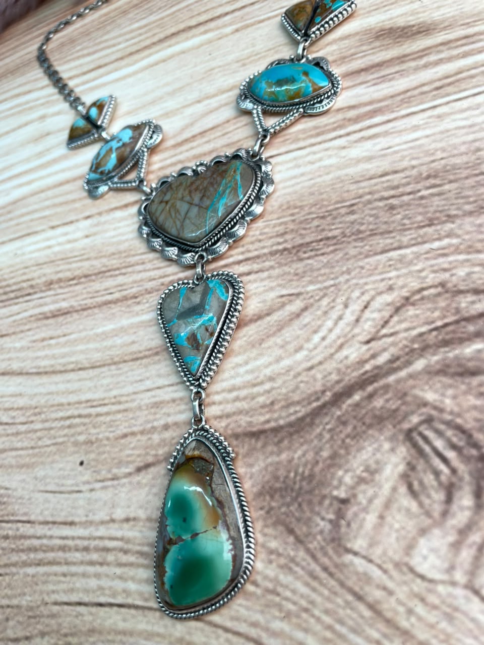Handmade Sterling Silver Royston Turquoise Drop Necklace Signed Nizhoni