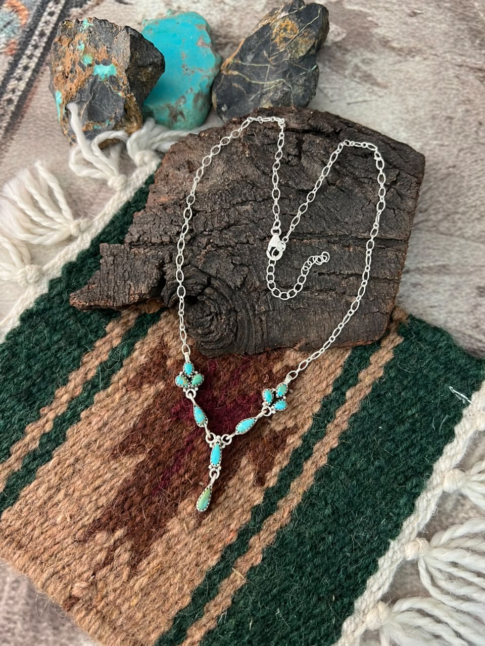 Handmade Sterling Silver Kingman Turquoise Necklace Signed Nizhoni