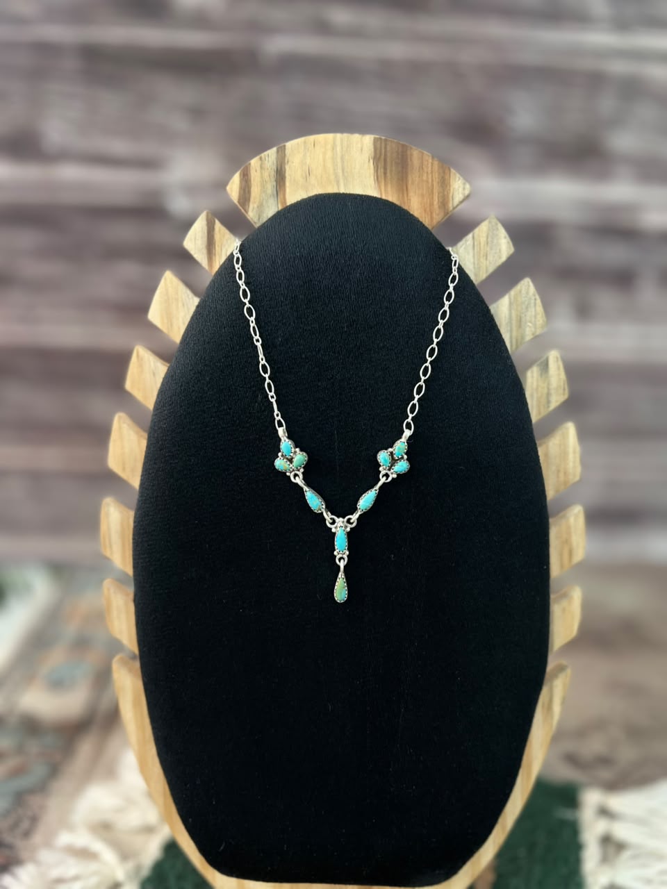 Handmade Sterling Silver Kingman Turquoise Necklace Signed Nizhoni