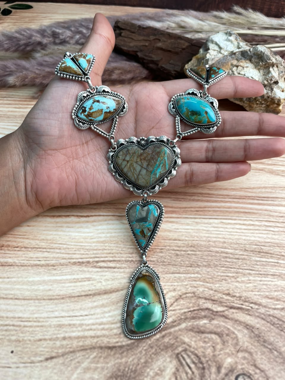 Handmade Sterling Silver Royston Turquoise Drop Necklace Signed Nizhoni