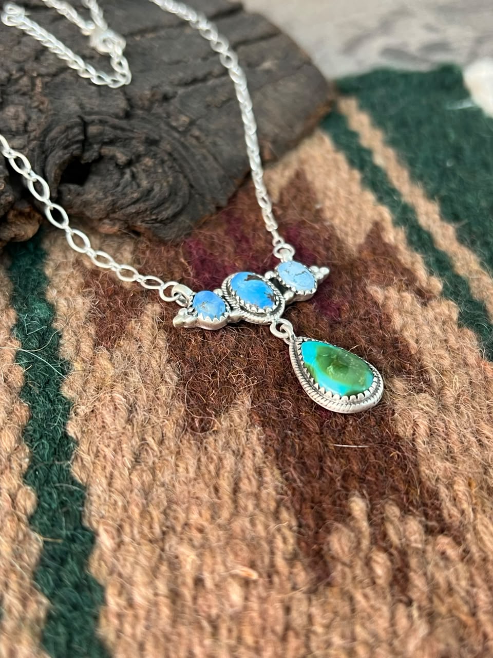 Handmade Sterling Silver Sonoran Mountain with Golden Hills Turquoise Necklace Signed Nizhoni