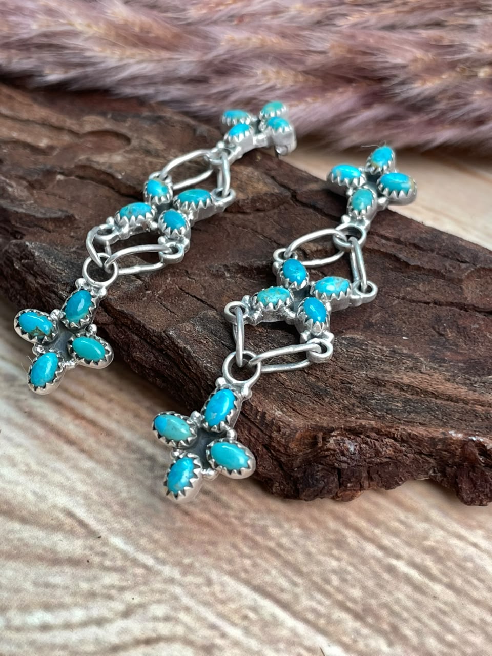 Handmade Sterling Silver Kingman Turquoise Post Dangle Earrings Signed Nizhoni