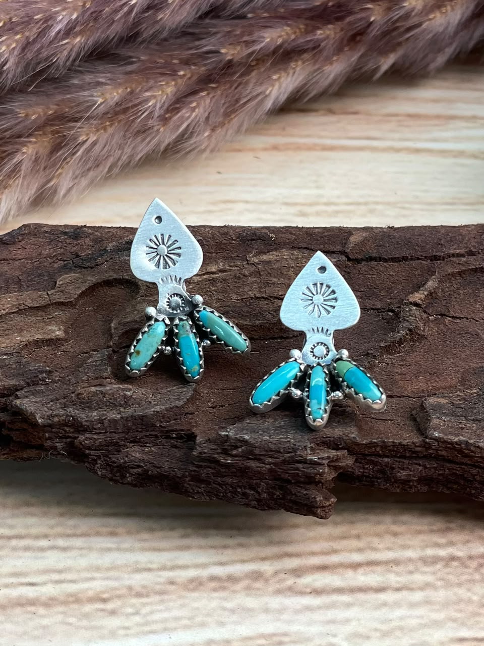Handmade Sterling Silver Kingman Turquoise Post Studs Earrings Signed Nizhoni