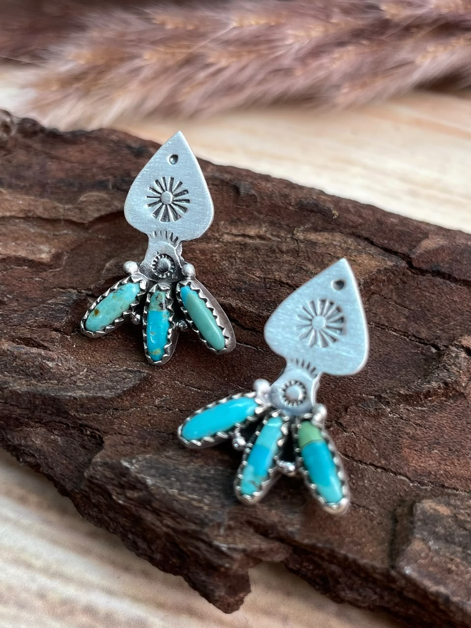 Handmade Sterling Silver Kingman Turquoise Post Studs Earrings Signed Nizhoni
