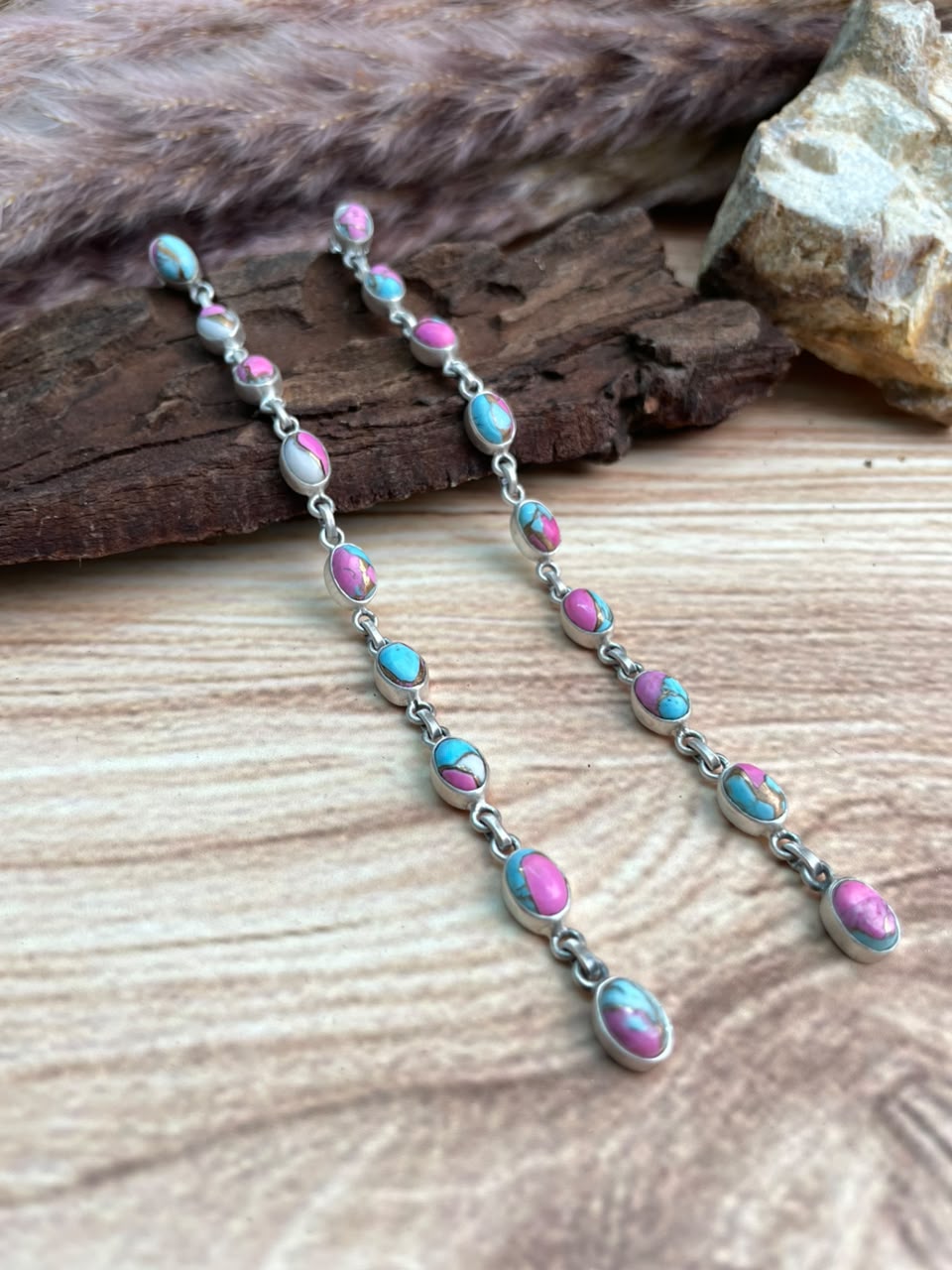 Handmade Sterling Silver Cotton Candy Post Dangle Earrings Signed Nizhoni