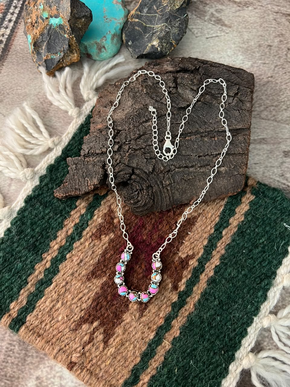 Handmade Sterling Silver Cotton Candy Necklace Signed Nizhoni