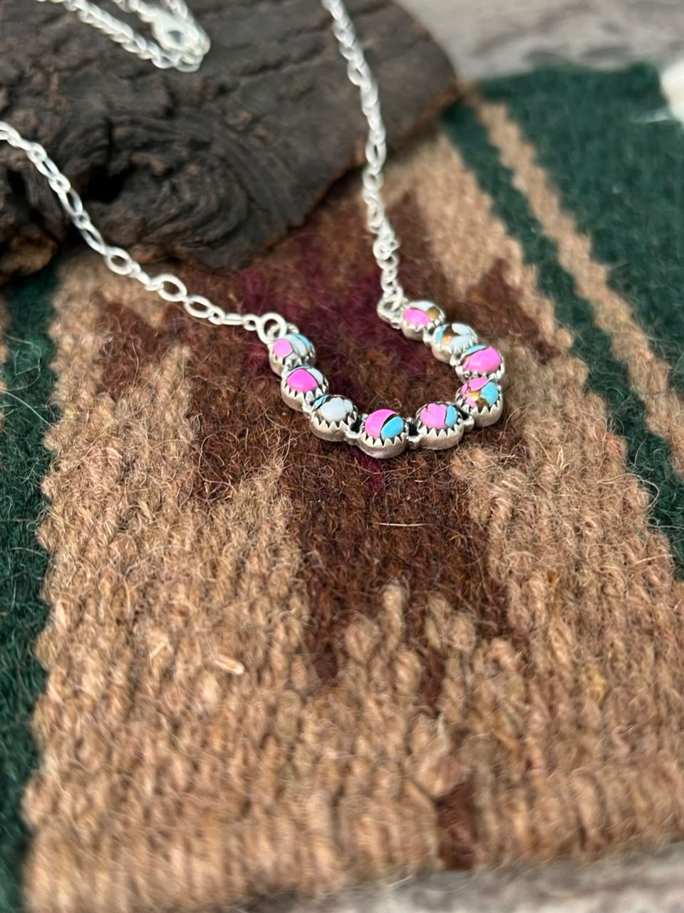 Handmade Sterling Silver Cotton Candy Necklace Signed Nizhoni