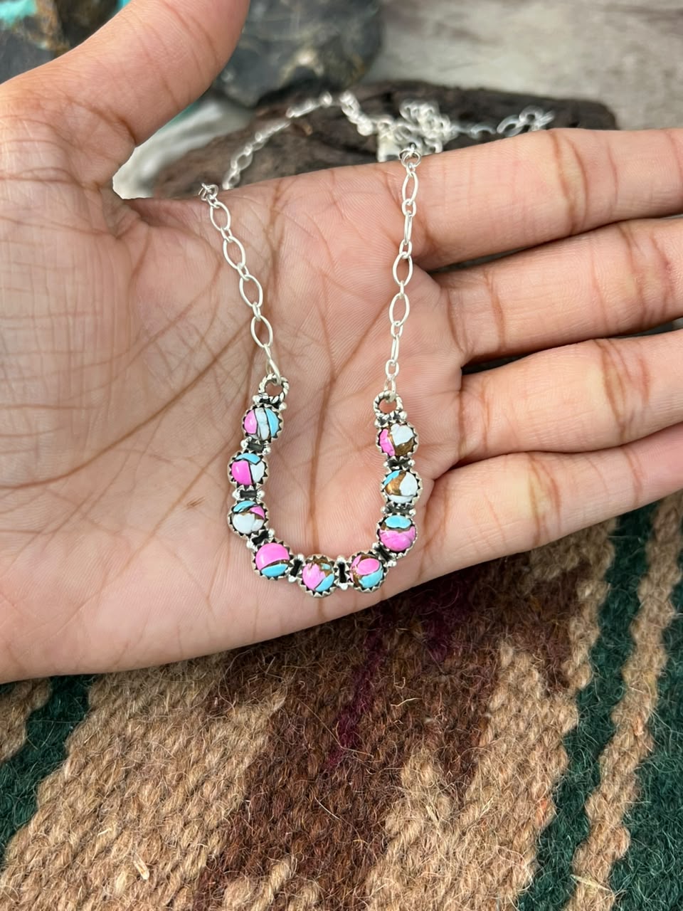 Handmade Sterling Silver Cotton Candy Necklace Signed Nizhoni