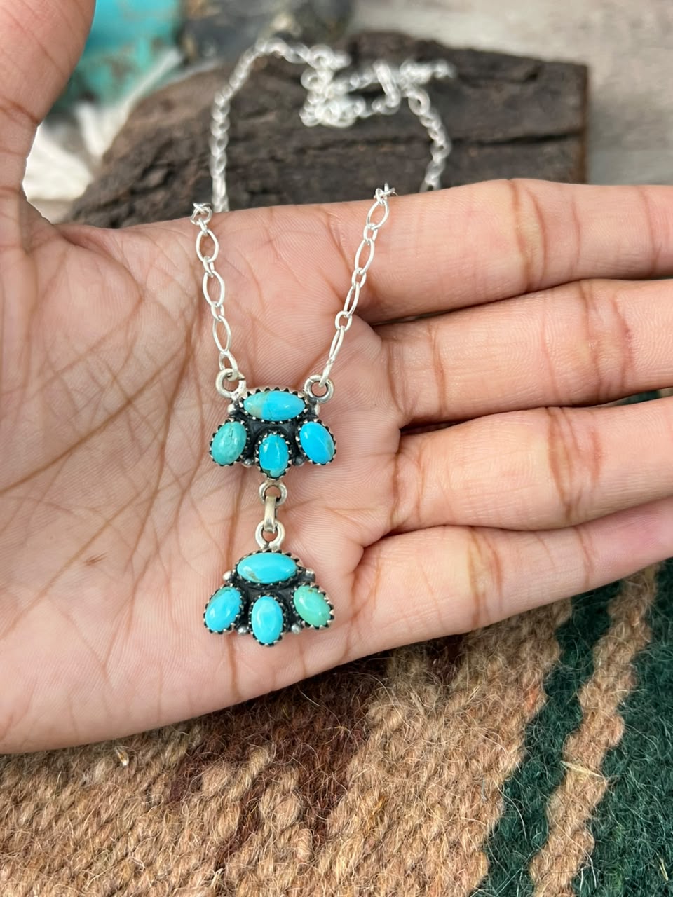 Handmade Sterling Silver Kingman Turquoise Necklace Signed Nizhoni