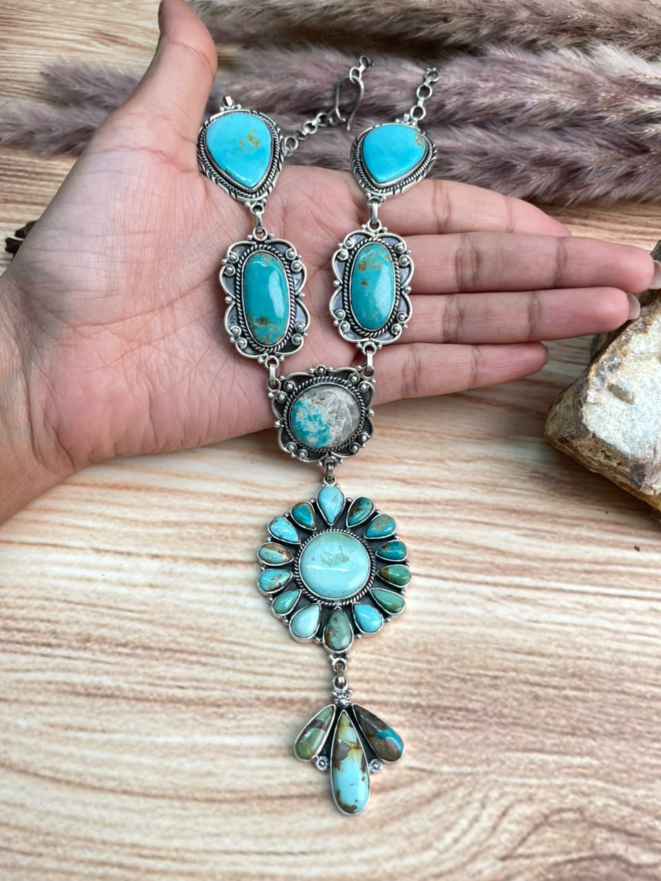 Handmade Sterling Silver Royston Turquoise Necklace Signed Nizhoni
