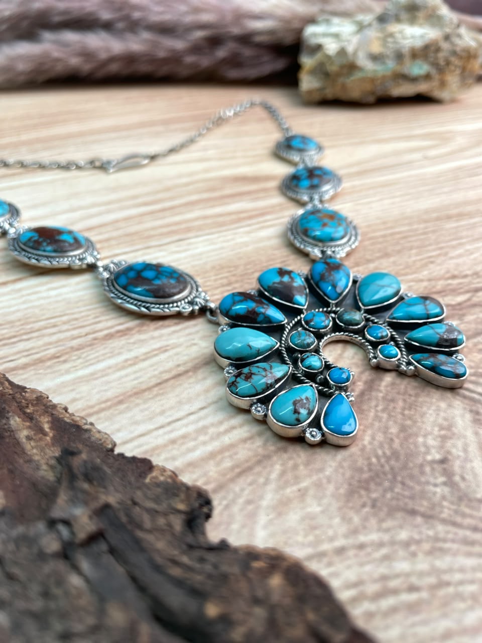 Handmade Sterling Silver Egyptian Turquoise Naja Necklace Signed Nizhoni
