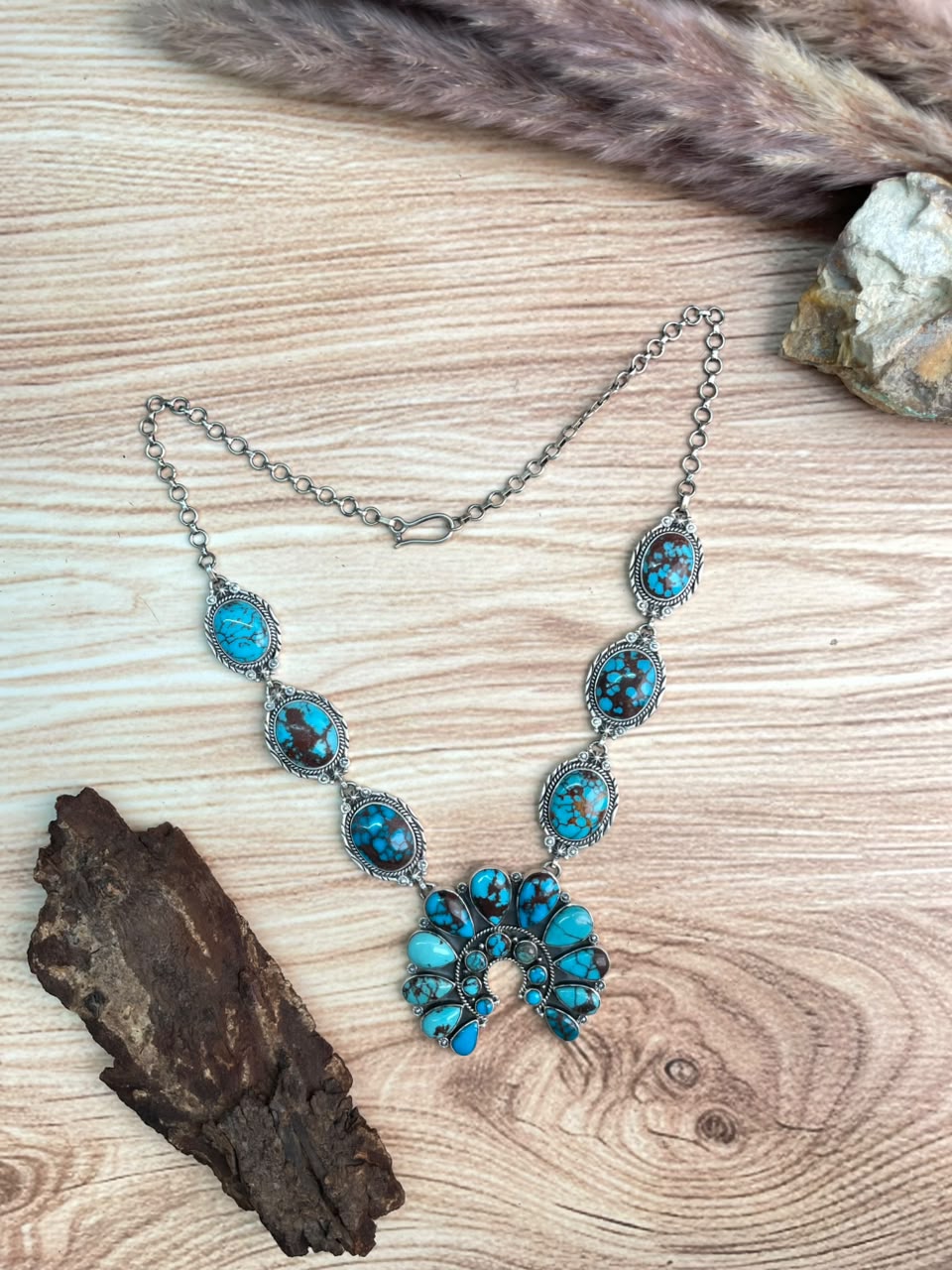 Handmade Sterling Silver Egyptian Turquoise Naja Necklace Signed Nizhoni