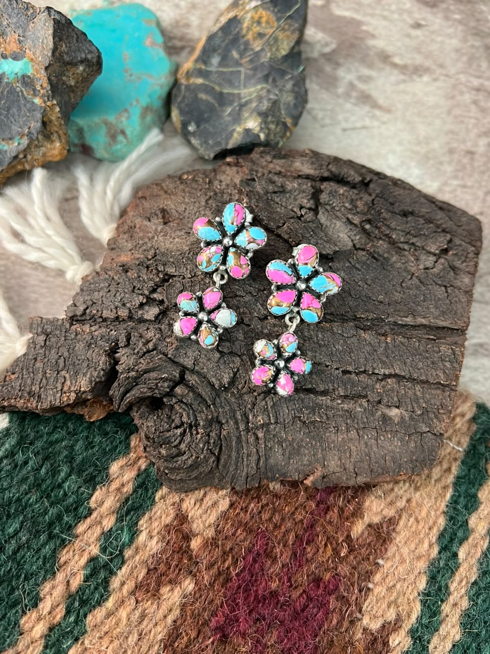 Handmade Sterling Silver Cotton Candy Post Dangle Earrings Signed Nizhoni