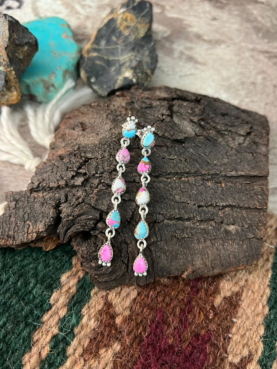 Handmade Sterling Silver Cotton Candy Post Dangle Earrings Signed Nizhoni