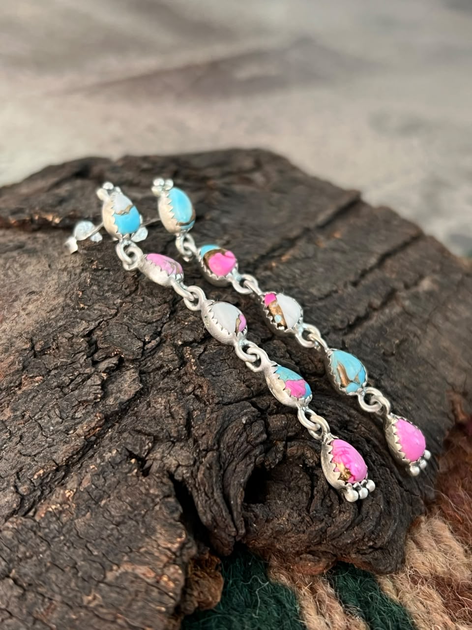 Handmade Sterling Silver Cotton Candy Post Dangle Earrings Signed Nizhoni