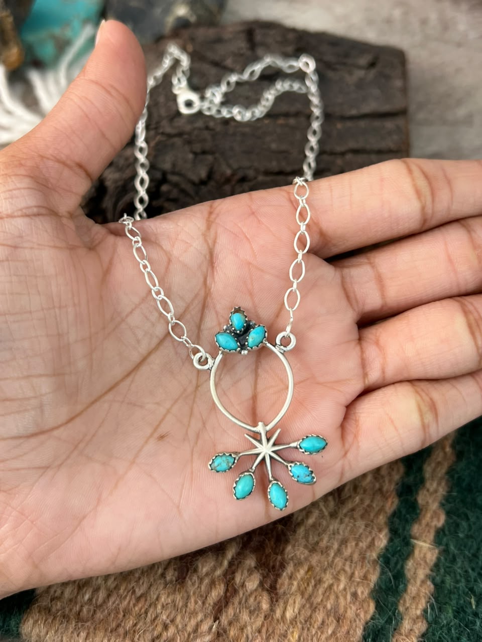 Handmade Sterling Silver Kingman Turquoise Necklace Signed Nizhoni