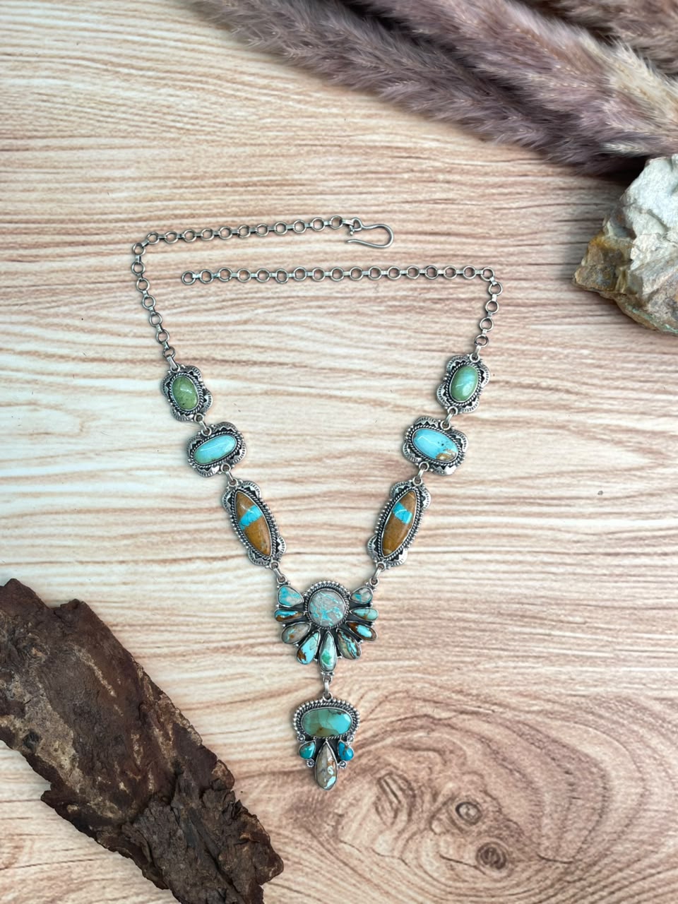 Handmade Sterling Silver Royston Turquoise Necklace Signed Nizhoni
