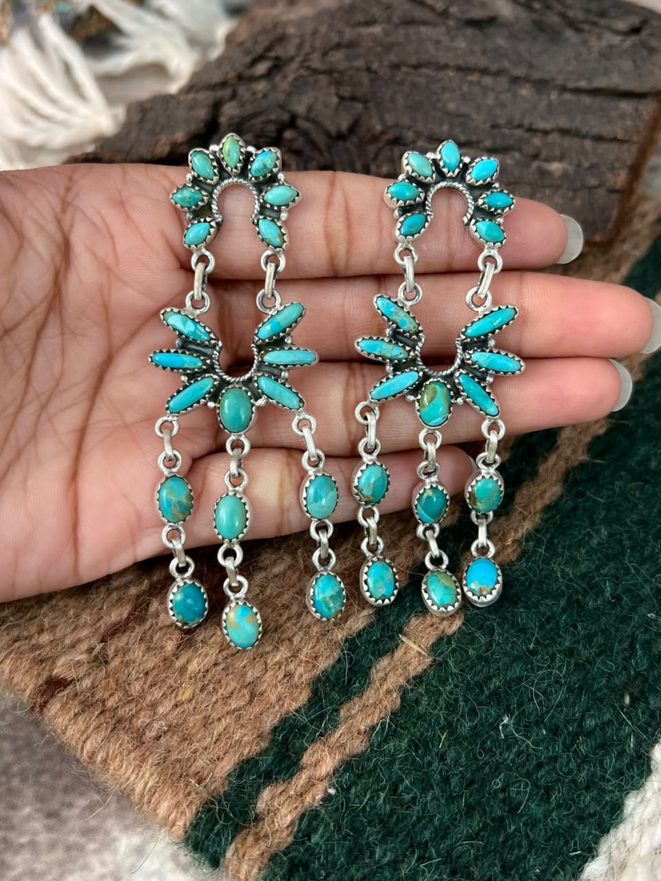 Handmade Sterling Silver Kingman Turquoise Post Dangle Earrings Signed Nizhoni